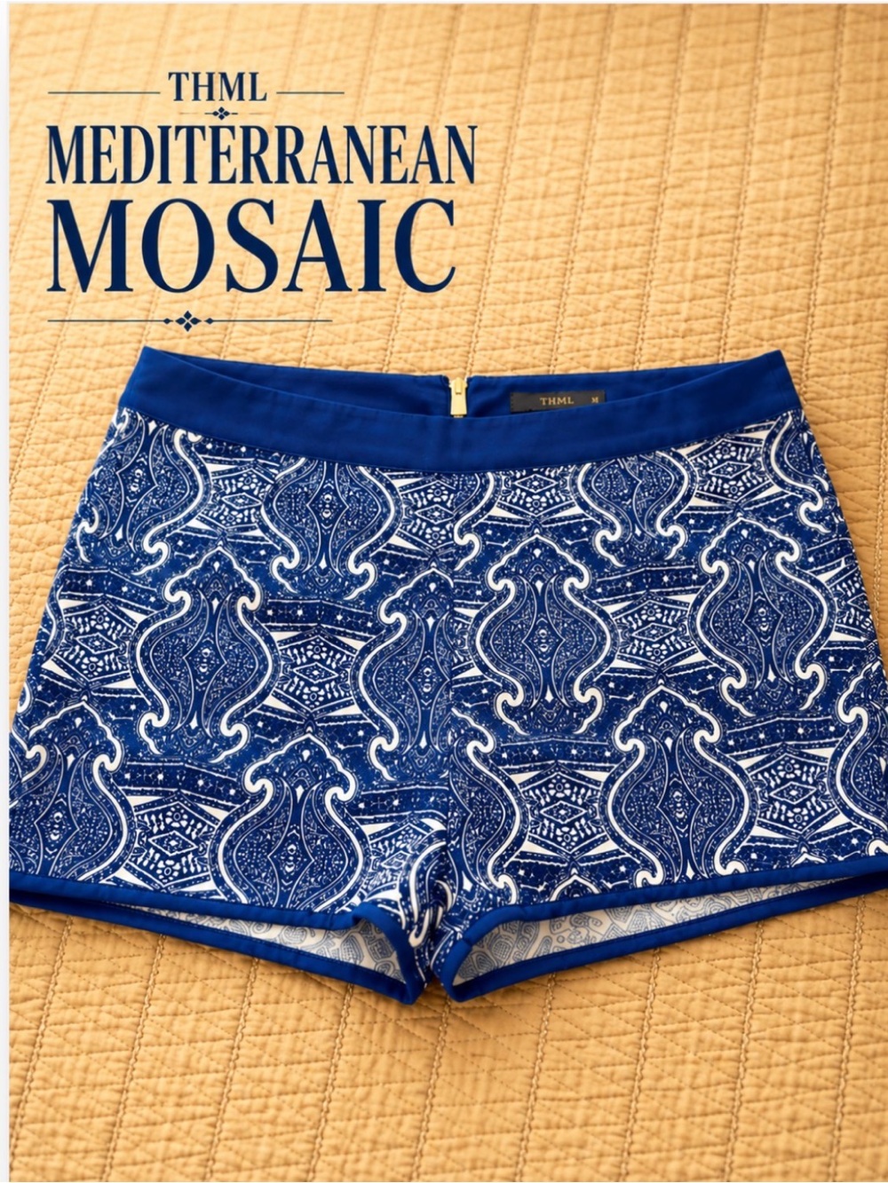 THML Mediterranean Mosaic Print Short Shorts | Exposed Back Zipper | Size M